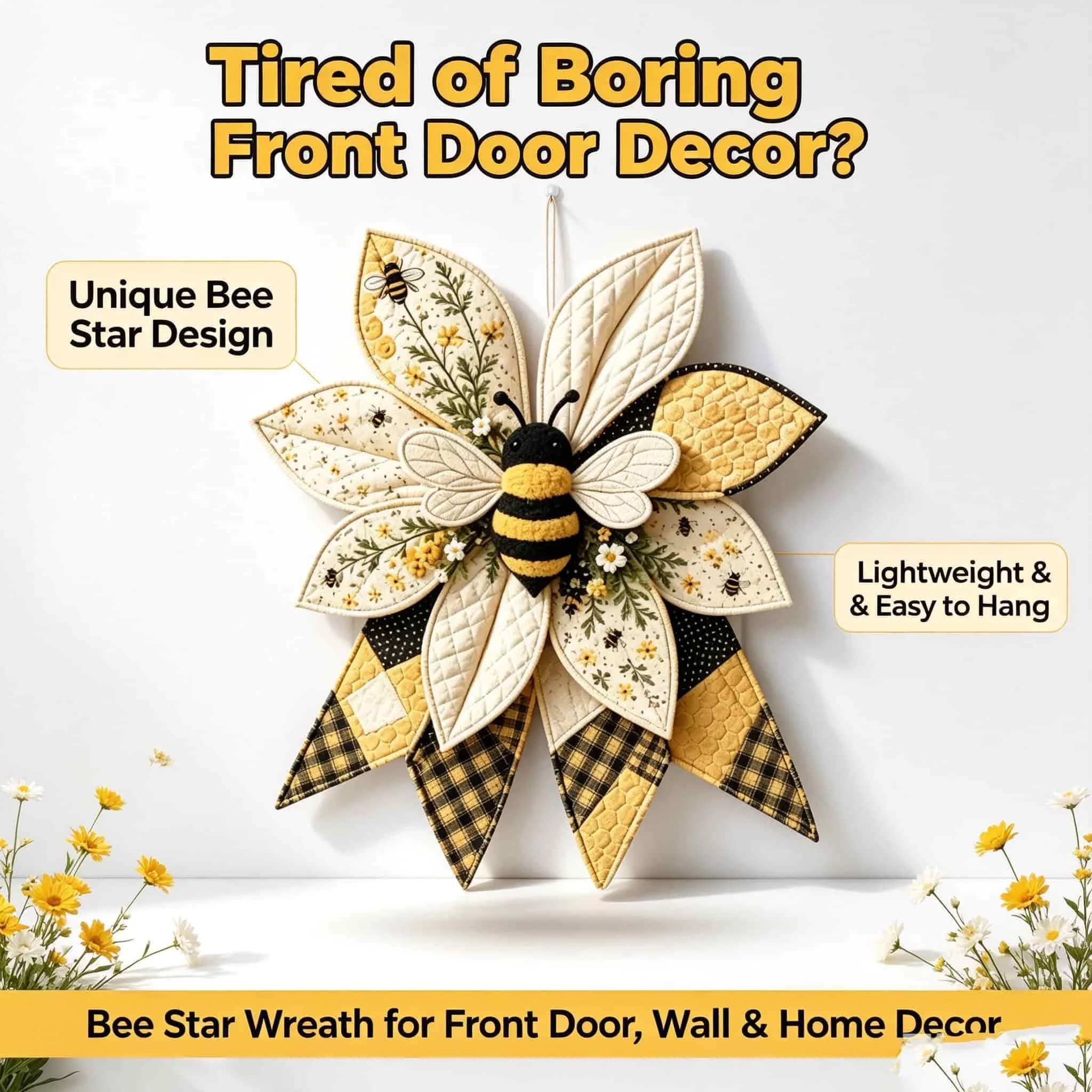 Sunflower Quilt Bow DIY Sewing Kit All In One Craft Material Pack Handmade Front Door Wreath Farm Style Home Wall Hanging