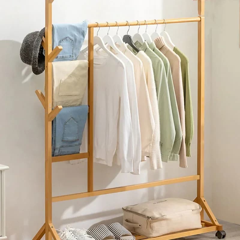 Wooden boutique Floor clothes hanger Trousers bag Cheap clothes hanger for hotel Garden shoes shelf Bathroom furniture