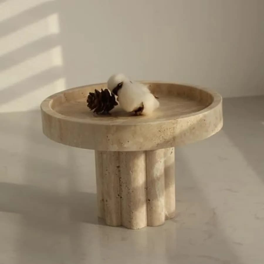 Vassoio in Travertino Naturale con Gambe, Rotondo 7.1'', Vassoio Decorativo per Organizzazione su Bancone, Portaoggetti per Profumi e Candele