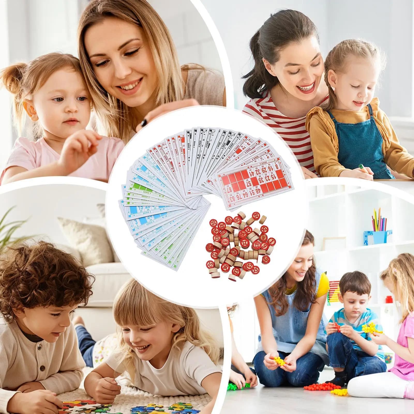 Set da gioco per bingo Giocattoli interattivi in legno vintage Gioco di scacchi con grandi carte di stampa per bambini Famiglia Amici Gruppo Gioca a festa notturna