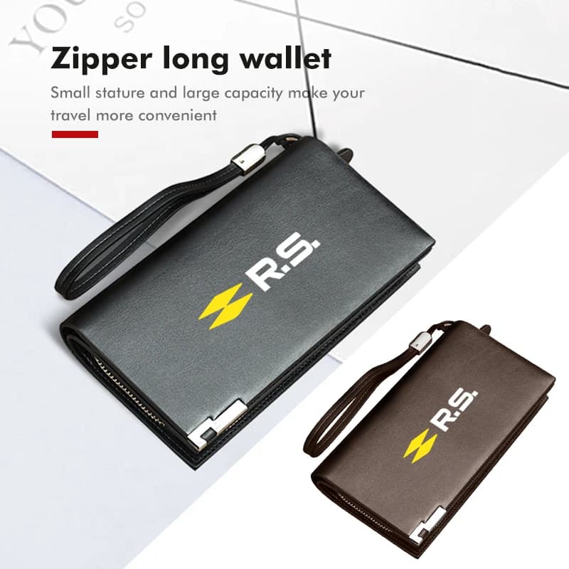 Car Leather Business ID Card Wallet Zipper Long Wallets For Renault RS Kadjar Captur Clio Megane 2 3 4 RS Koleos Logan