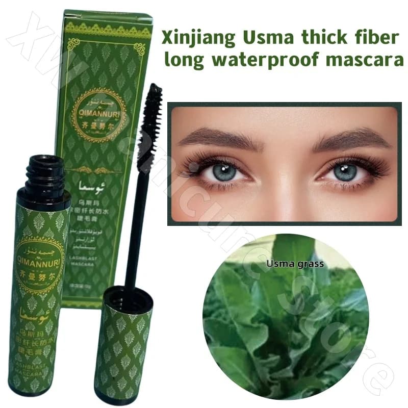 Xinjiang Qimanur Usma Mascara lungo folto Impermeabile, resistente al sudore, anti-sbavature, essenza vegetale folta in fibra naturale 12g