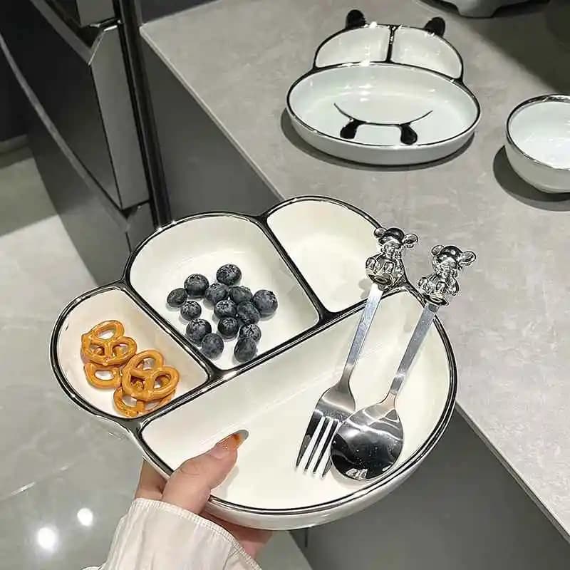 Plate Divided in Dinner Ceramic, Cute, for Children and Adults, Special for Weight Loss, Flat for Moon Meal, Meal System for One Person, Dishwasher Washable