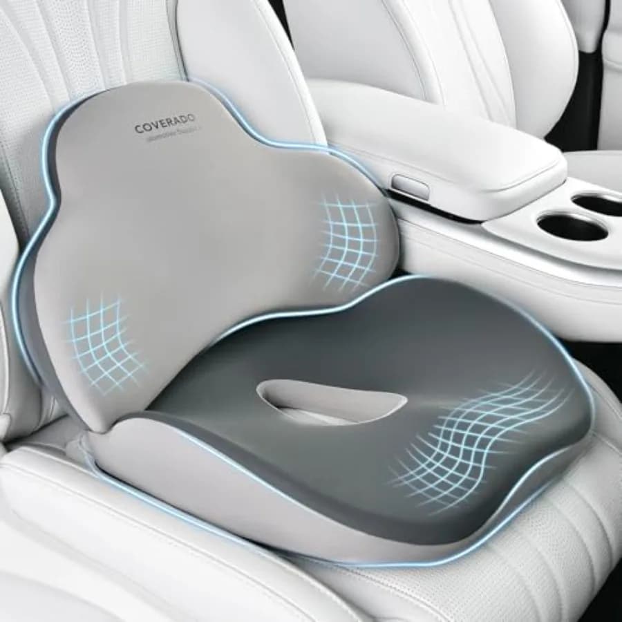 Cuscino per Sedile Auto e Supporto Lombare in Memory Foam, Ergonomico per Schiena e Seduta, per Sciatica e Dolore al Coccige