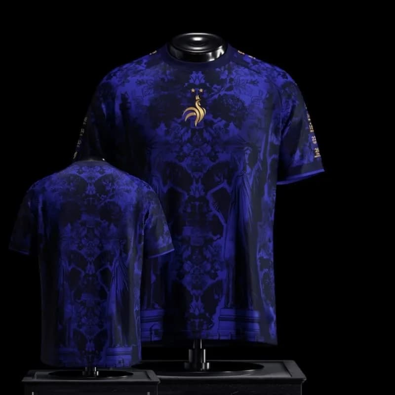 2026New French-Themed Commemorative Edition Jersey Blue Background with Statue of Liberty Y2K Print Unisex Sports Casual T-Shirt