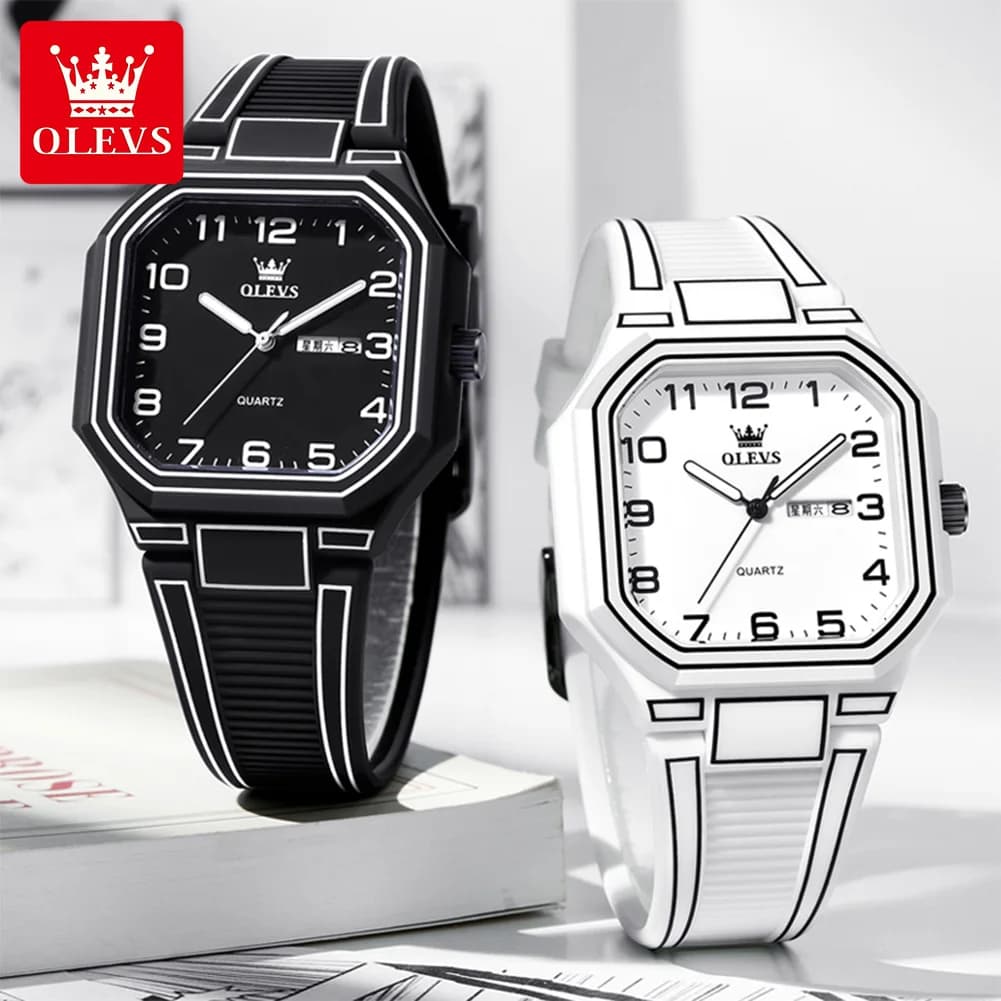 OLEVS 5661 Mens Watch Original Fashion Silicone Strap Square Quartz Watch Waterproof Luminous Watches For Man
