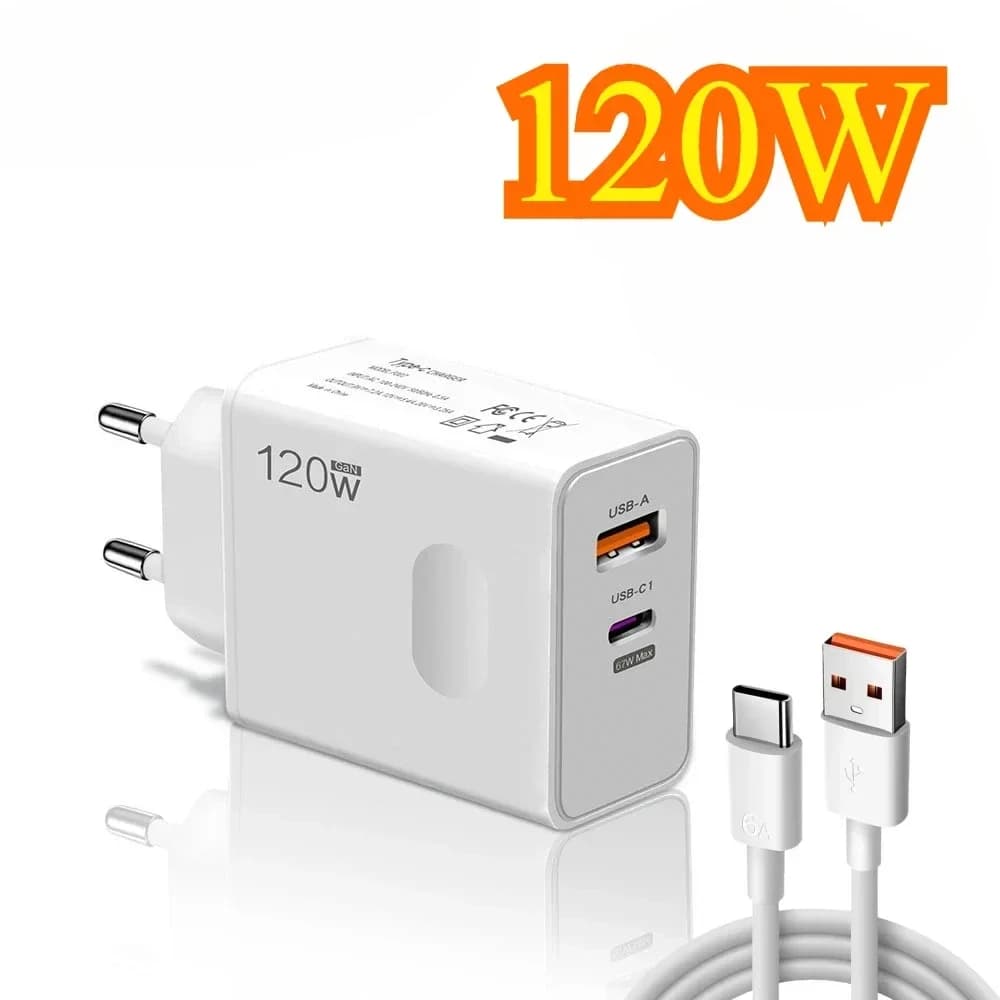 GEFENIS Caricatore USB GaN Totale 120W Tipo C Ricarica rapida PD Adattatore da parete per ricarica rapida per telefono cellulare per IPhone 15 Pro Xiaomi 14 Sa