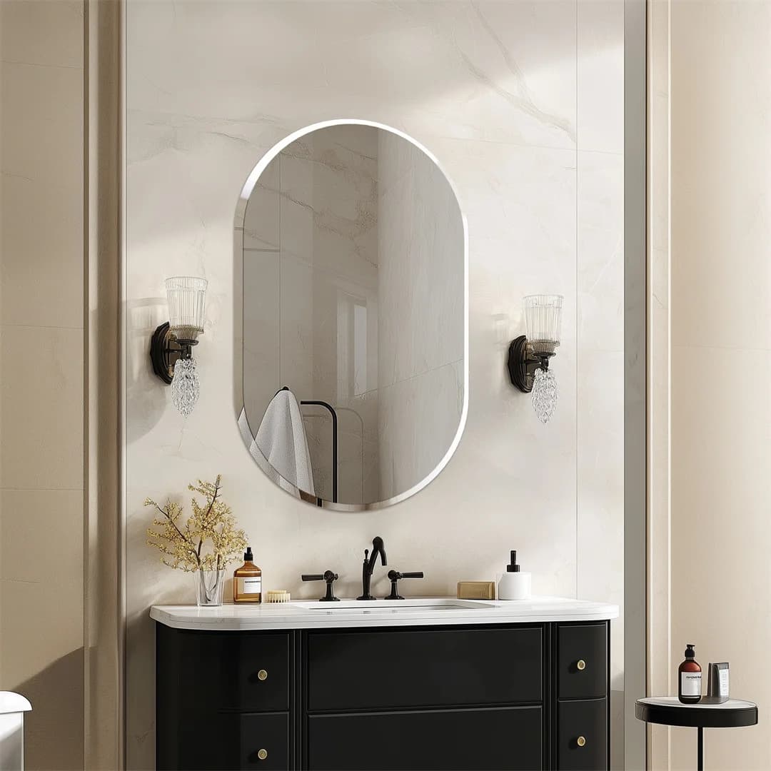 LUVODI Silver Frameless Beveled Edge Bathroom Vanity Mirror,Wall Decor Glass Mirror for Bathroom,Entryway