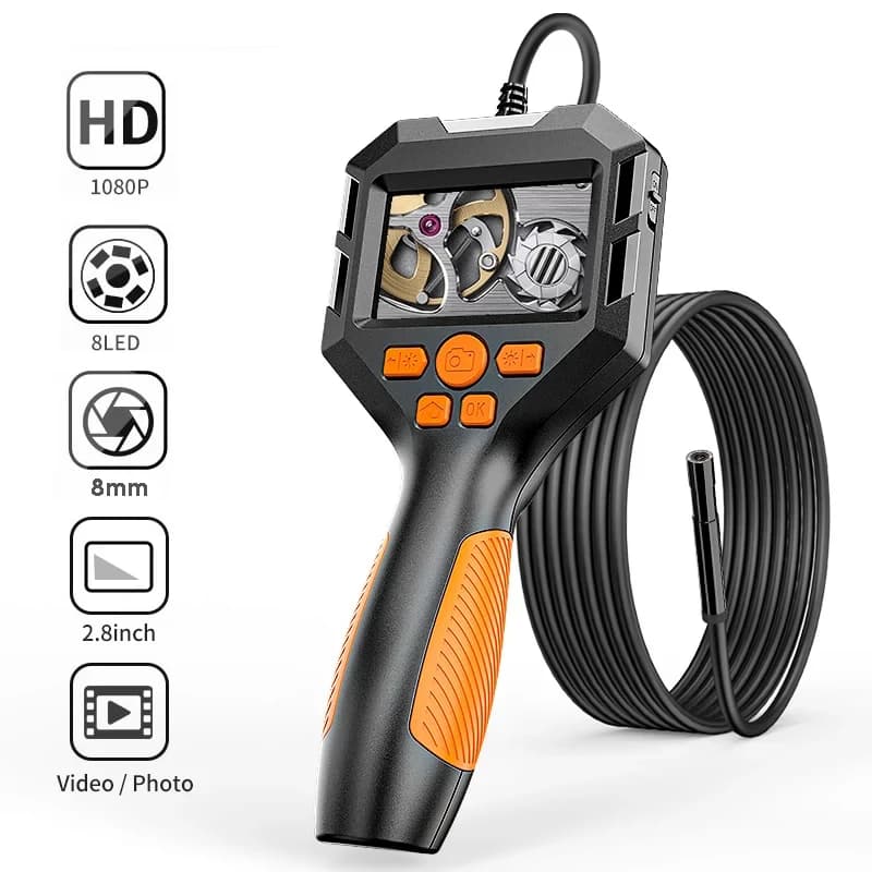 Portable Industrial Endoscopic Camera With 2.8 Inch IPS Screen, Waterproof, HD 1080P, For Pipe and Car Inspection