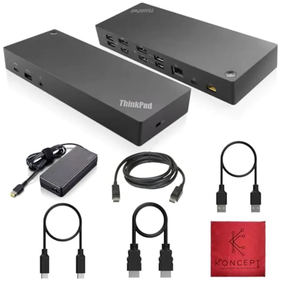 Docking Station Ibrida USB-C/USB-A per Doppio Monitor per ThinkPad, Nera, Alimentazione 135W con Cavi HDMI e DisplayPort