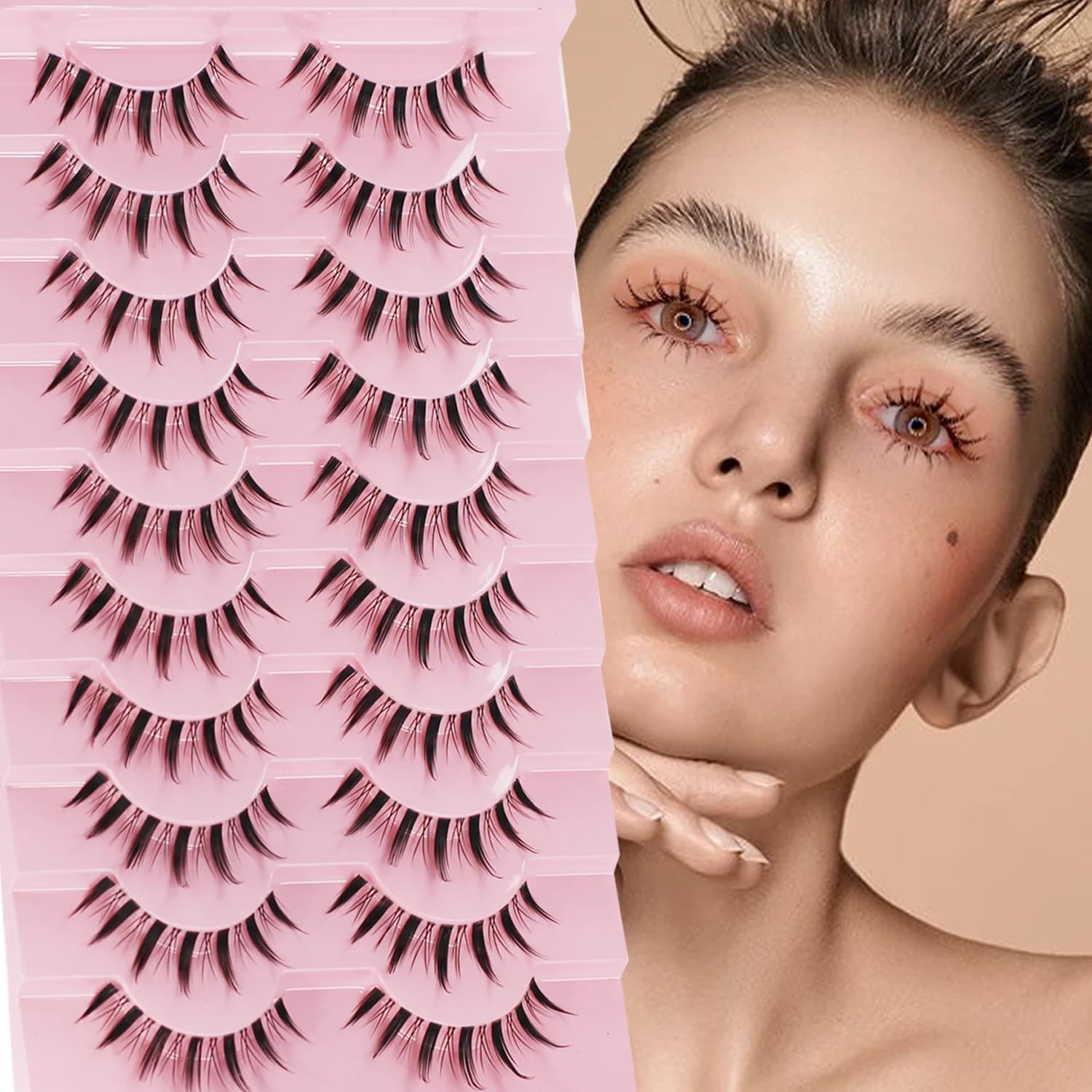 Ciglia Manga Ciglia Cat Eye Ciglia Ciglia a spillo C Curl Ciglia Aspetto naturale sottile Ciglia finte Fascia trasparente Confezione da 10 paia