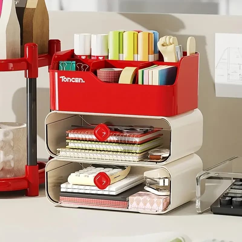 Organizzatore da scrivania a 3 strati con cassetti Accessori per ufficio multifunzionali Scatola di immagazzinaggio Cancelleria Materiale scolastico per desktop