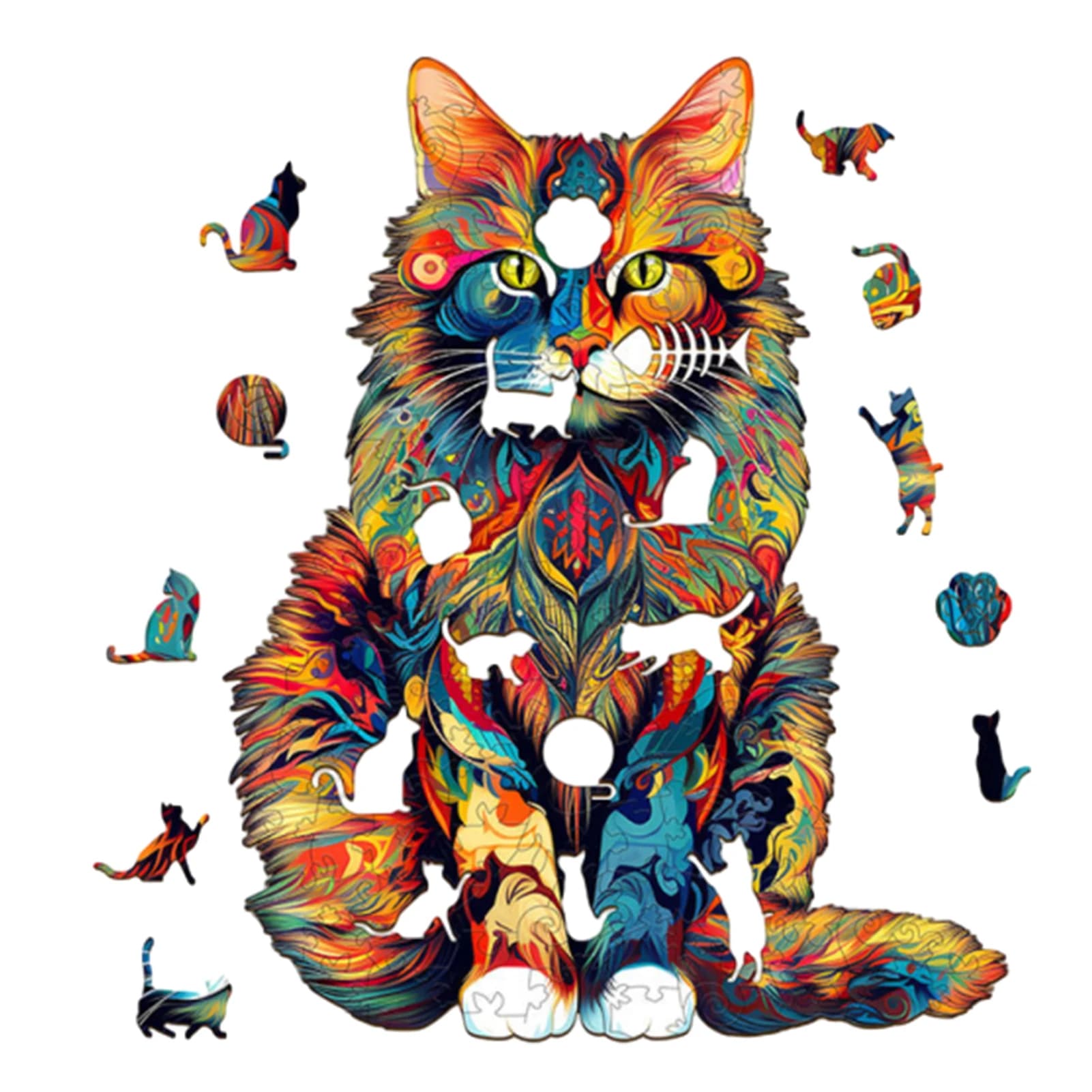 Puzzle in legno con motivo gatto Puzzle in legno a forma di animale Forme di gatto uniche Puzzle Puzzle con animali alieni Giocattoli educativi