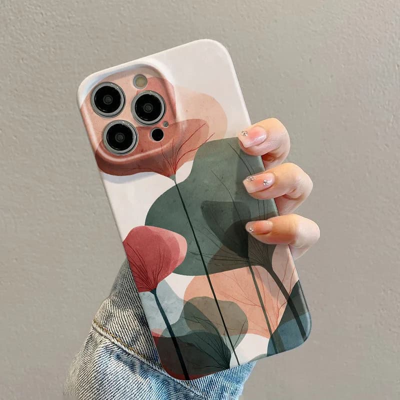 Case for iPhone 17 16 15 14 13 12 11 Pro Max Air 16e 7 8 Plus XS Max XR in shock-resistant hard PC with natural leaves pattern