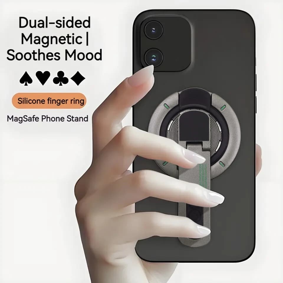 Double-Sided Magnetic Phone Ring Stand for iPhone 18/17/16/15/14/13 Pro Max ABS Desk Stand Holder 360° Rotation Decompression