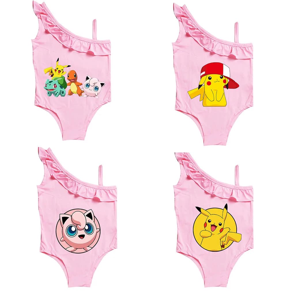 Costume da bagno estivo Pokemon Rosa Gorgon Jigglypuff Pikachu Abbigliamento da bagno Ragazze Abbigliamento da spiaggia Costume intero Regali di compleanno per bambini