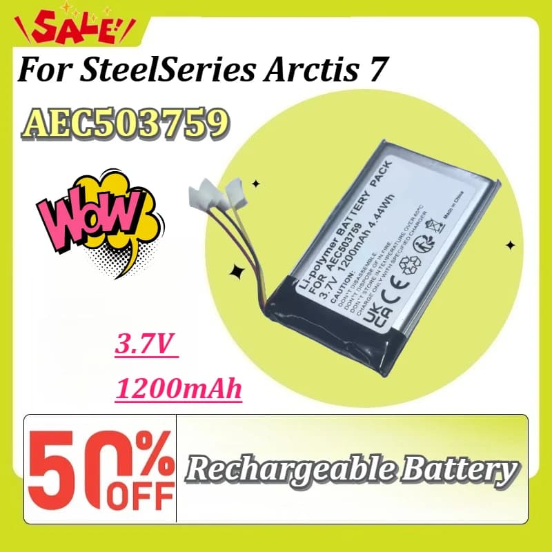 New AEC503759 3.7V 1200mAh Wireless Gaming Headset Replacement Battery for SteelSeries Arctis 7 Rechargeable Battery