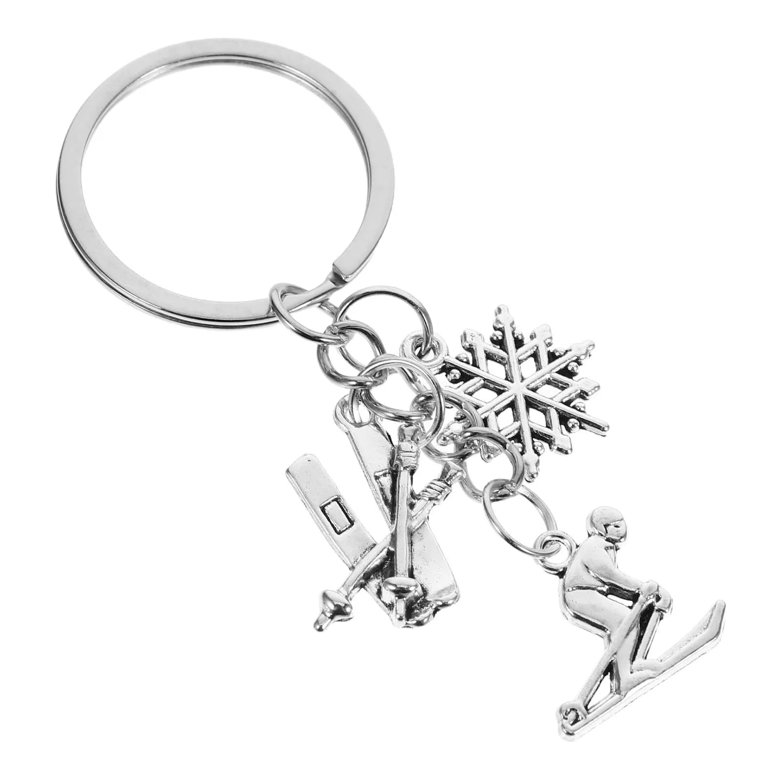 Snowflake Skiing Keychain Snowboard Pendant Metal Charm Key Ring Winter Sports Decoration Ski Resort Souvenir Ice Skate Keychain