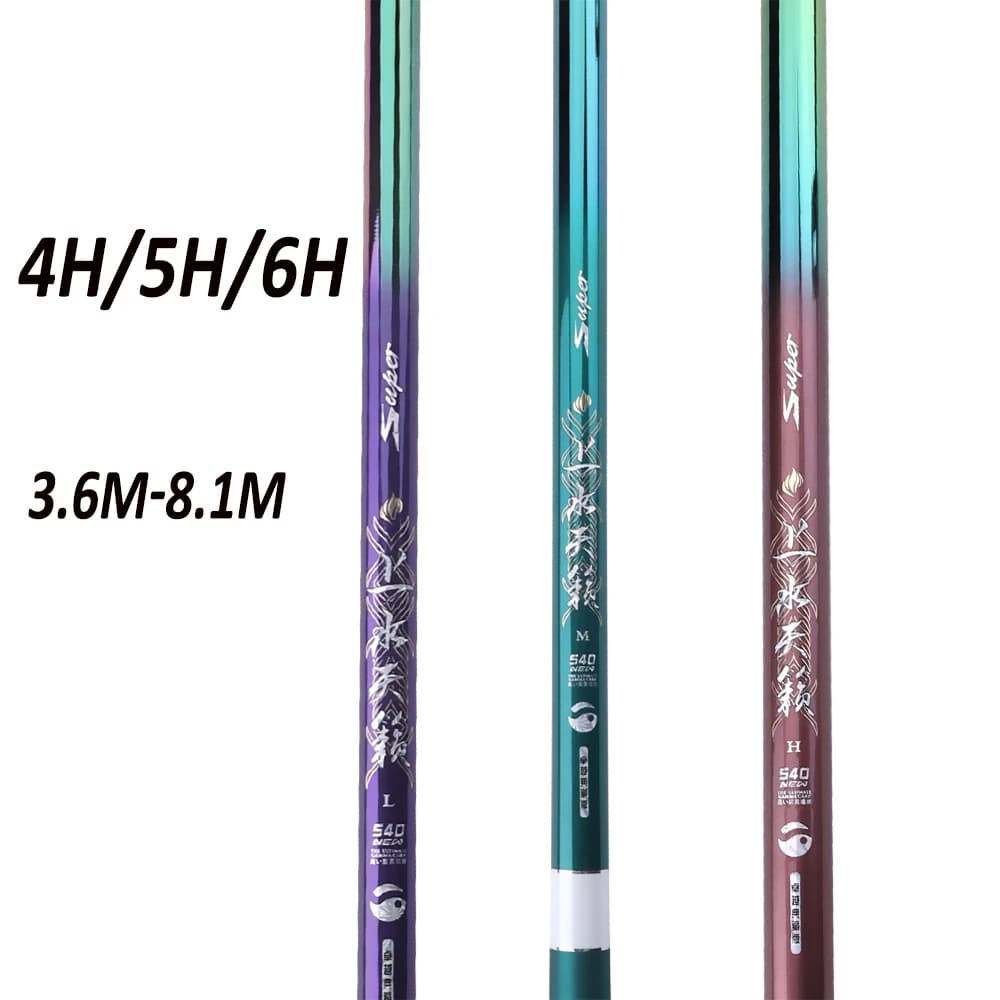 Canna da Pesca FISHINGFANS Ultraleggera in Fibra di Carbonio Super Resistente con Verniciatura Olografica 4H 5H 6H per Carpe d'Acqua Dolce