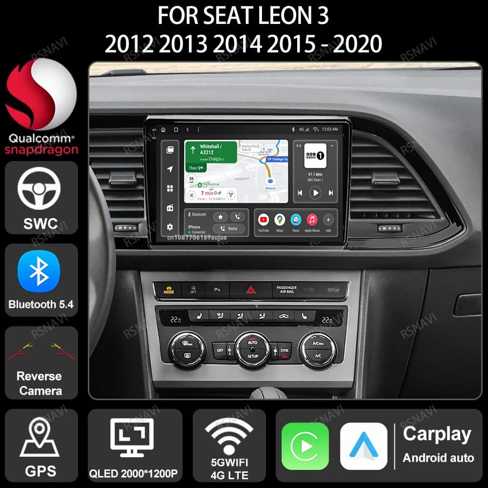 Autoradio Android 15 Per Seat Leon 3 2012 2013 2014 2015 - 2020 Viedo Lettore GPS DVD Stereo DSP Wireless Carplay Auto QLED BT