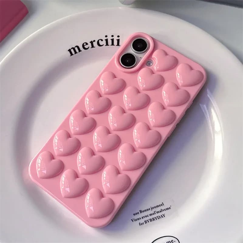 Custodia per telefono in TPU morbido con cuore 3D trasparente con placcatura Ins per IPhone 16 15 14 8 Plus 13 12 Mini 11 Bella copertura antiurto creativa