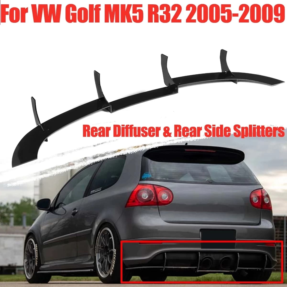 Per VW Golf MK5 R32 2005 2006 2007 2008 2009 Diffusore posteriore Labbro Posteriore Lato Splitter Auto Paraurti Posteriore Lip Diffusore Spoiler Splitter
