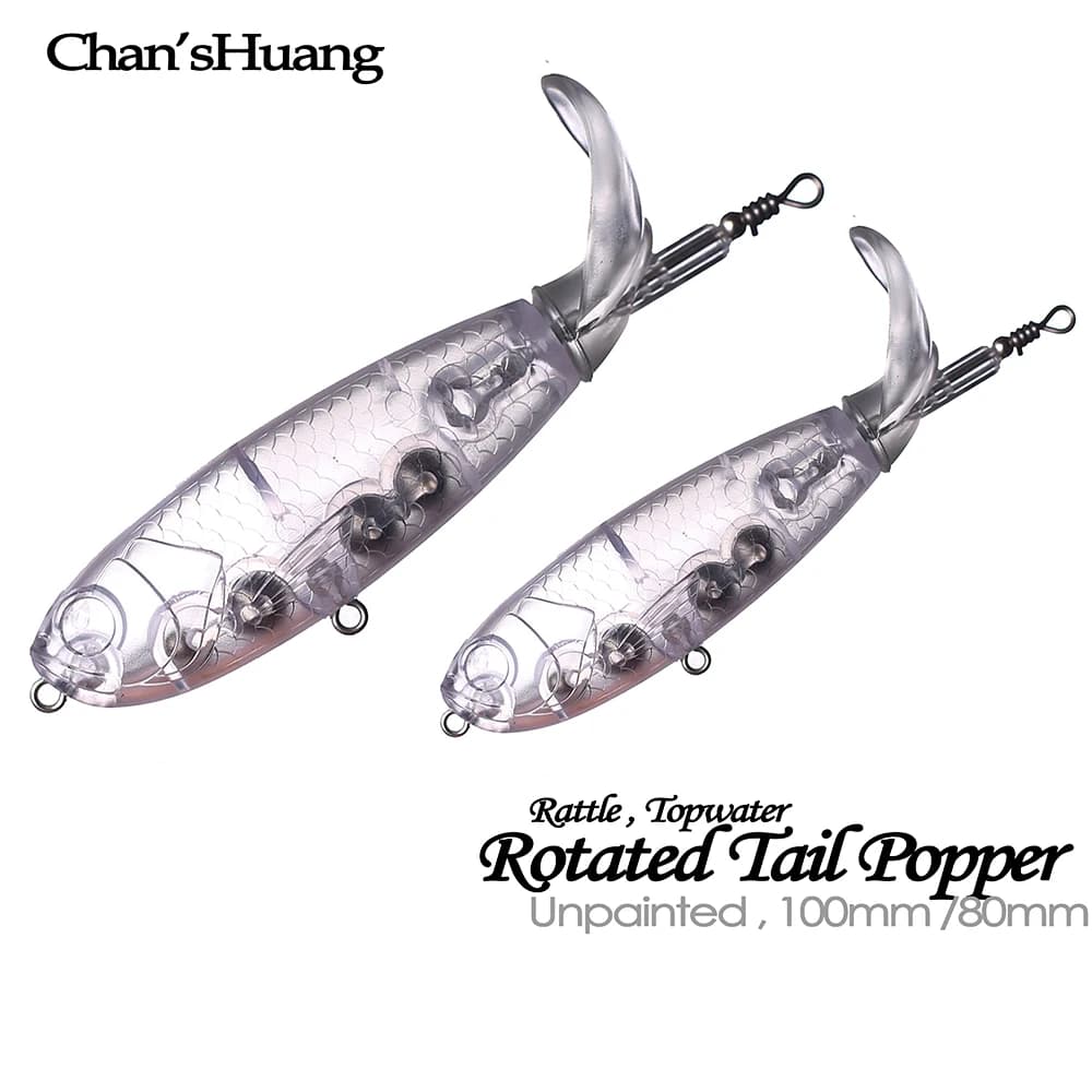 Chan'sHuang 20 pz non verniciato spazi vuoti esca 8cm/10cm Topwater sonaglio ruotato coda Popper Spin Bait artificiale richiamo di pesca affrontare