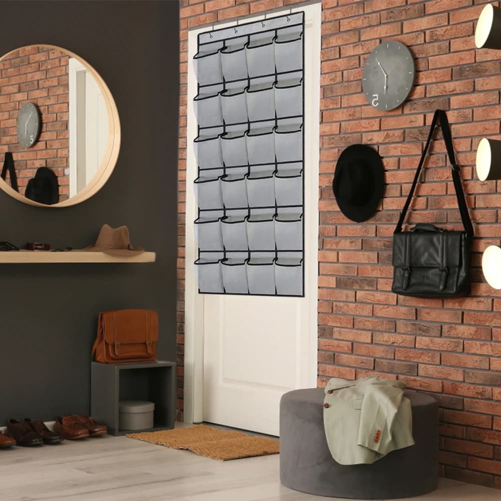 Organizzatore per Scarpe da Appendere con 24 Tasche, Portaoggetti da Parete in Tessuto Non Tessuto con 4 Ganci Metallici