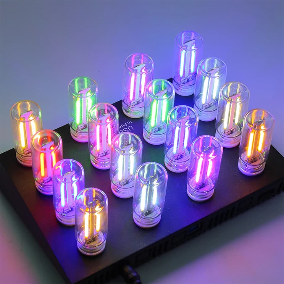 Lampada Notturna LED USB Retrò con Filamento, Dimmerabile 5V, Illuminazione Decorativa Calda Touch, Lampadina Incandescente Mini Viola per Campeggio