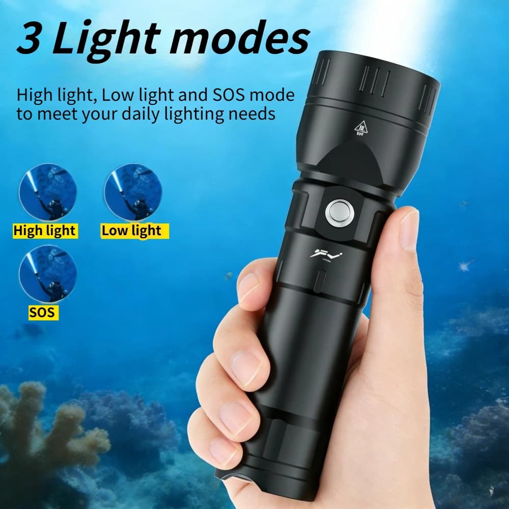 Powerful Underwater Flashlight, Diving Light Rechargeable, Tactical Underwater Lamp for Divers and Snorkeling