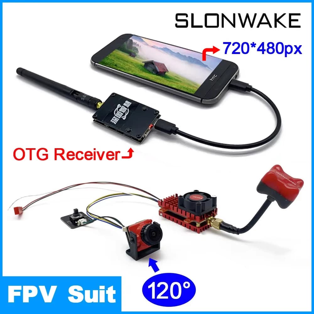 Ready for use Receiver UVC FPV 5.8G Video Downlink OTG VR Android Phone + Transmitter VTX 2000 mW + Camera CMOS 1200TVL for Drone RC