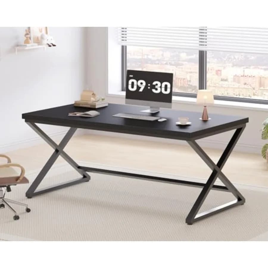 Scrivania Nera Moderna per Computer, Scrivania Industriale Semplice per Studio e Lavoro da Casa, Scrivania in Legno e Metallo per Camera da Letto, PC Gaming e Laptop