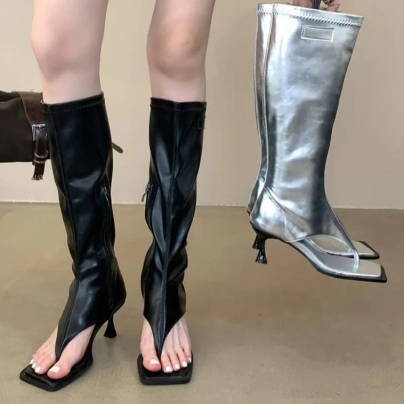 Sandali Romani Estivi da Donna con Punta Quadrata, Cerniera e Elastico, Stile Elegante