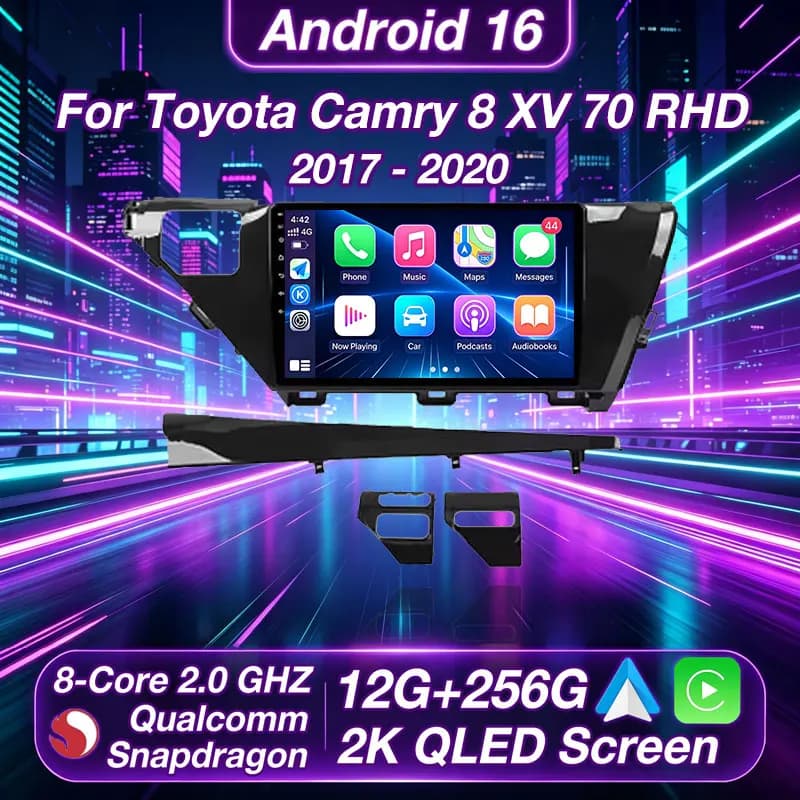 Android 16 Car Radio For Toyota Camry 8 XV 70 2017 - 2020 RHD GPS Multimedia Player Navi Head Unit 360 Camera Stereo DSP BT QLED