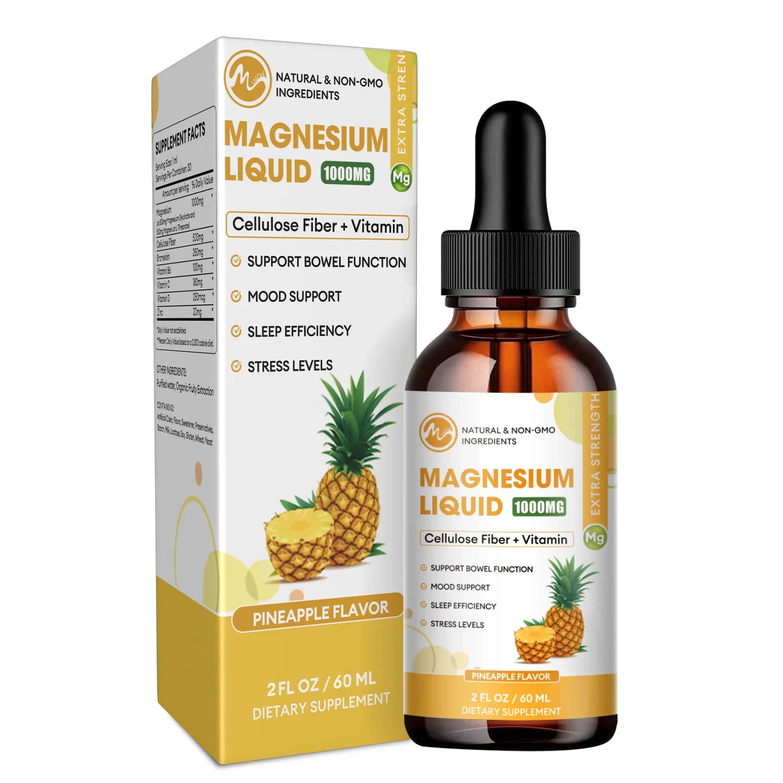 Liquid drops of Magnesium Minch with Vitamin C and D - for Bones, Muscles, nerves and energy, Vegan Formula