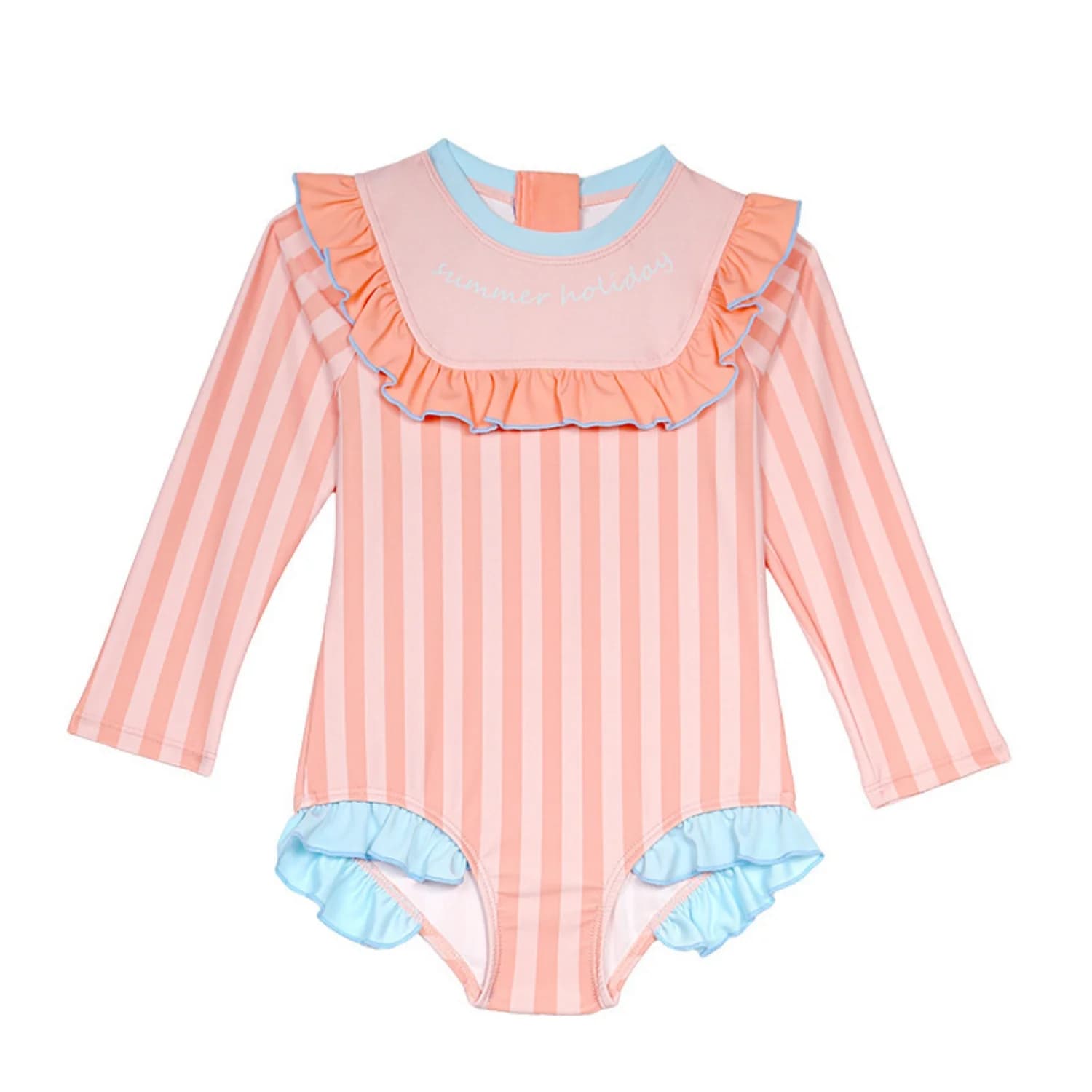 Pink Striped Girls Long Sleeve Swimsuit Princess Kids Holiday Beachwear Children Holiday Bathing Swimwear Sun Protective