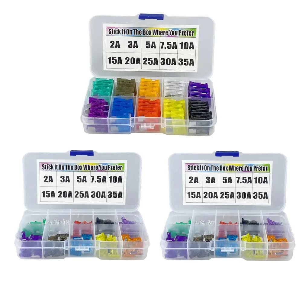 Mini fusibili per auto medi 2A/3A/5A/7.5A/10A/15A/20A/25A/30A/35A Amp con custodia Assortimento Kit set di fusibili a lama