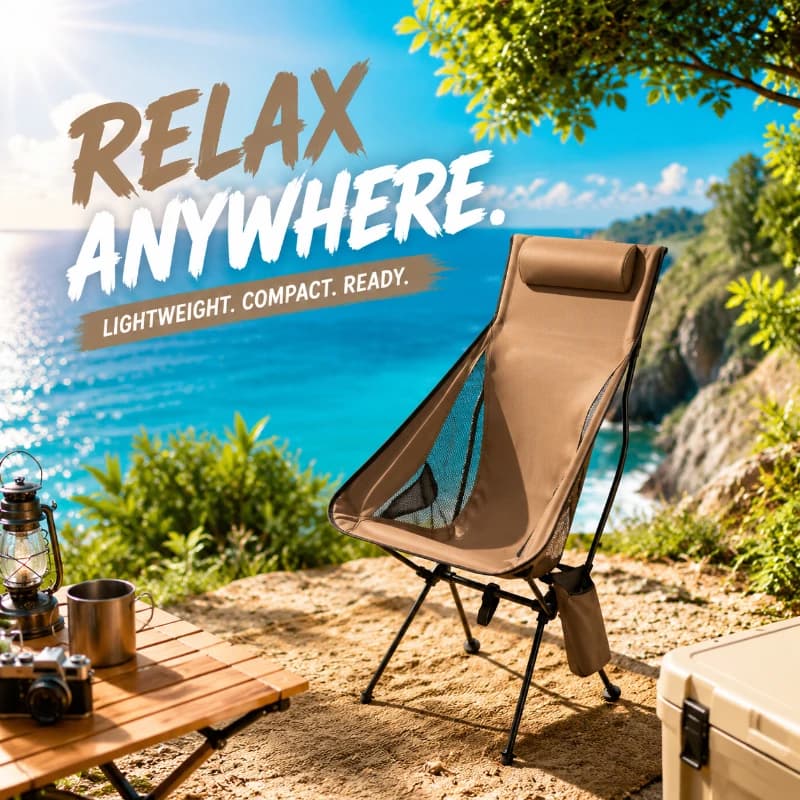 Lightweight Travel Folding Chair, Aluminum Alloy Frame with Headrest, Portable Seat for Camping & Fishing