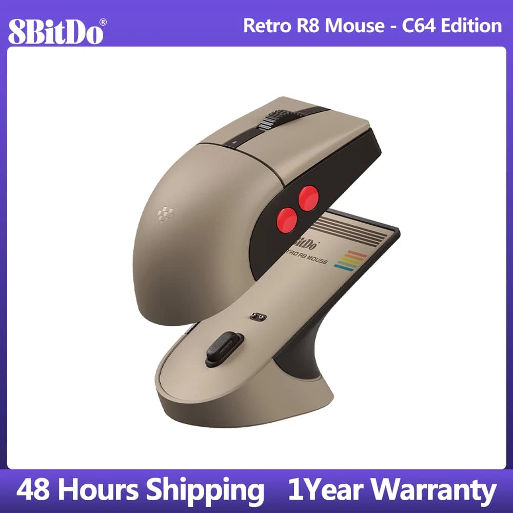 Mouse Gaming Wireless 8BitDo Retro R8 with Micro Switch, Programmable Buttons, Polling Rate 4K and Dock Charging