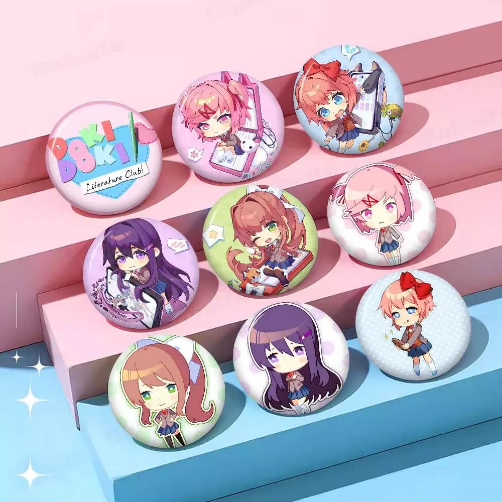 Game Doki Literature Club Cute Anime Figure Icon Badge Handmade Tinplate Brooch for Backpack Clothes Chest Ornament Gifts