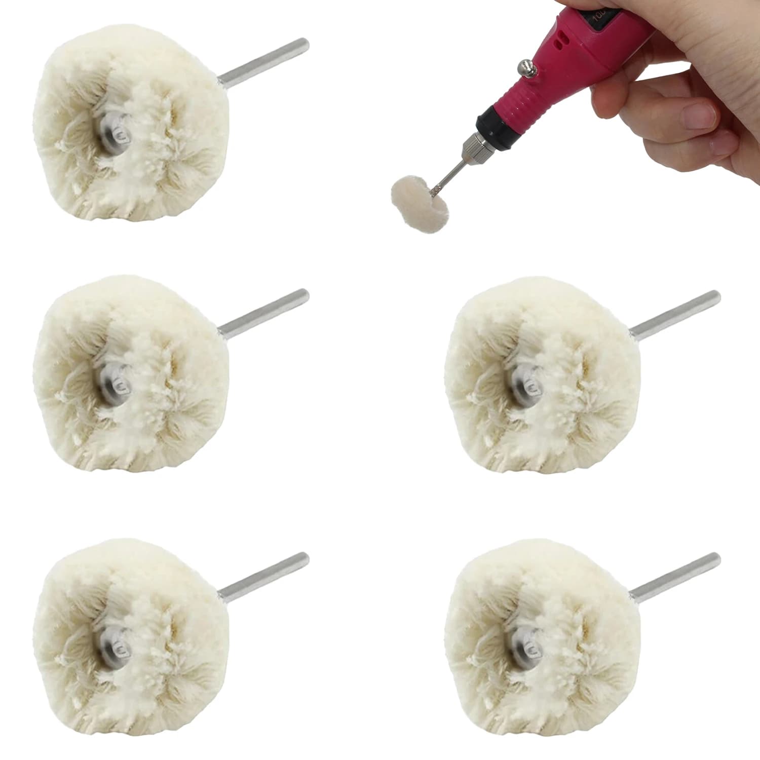 Set di 5 Ruote Lucidanti in Lana e Cotone, Sfere in Cashmere per Gioielli, Giada, Orologi, Metallo, Accessori per Utensili Rotanti
