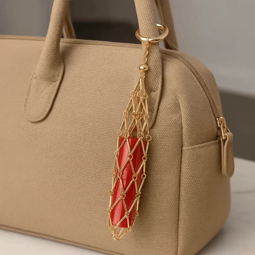 Portable Metal Net Lipstick Bag Hollow Mini Mesh Bag Key Chain Silver Creative Lipstick Cover Key Ring for Gift