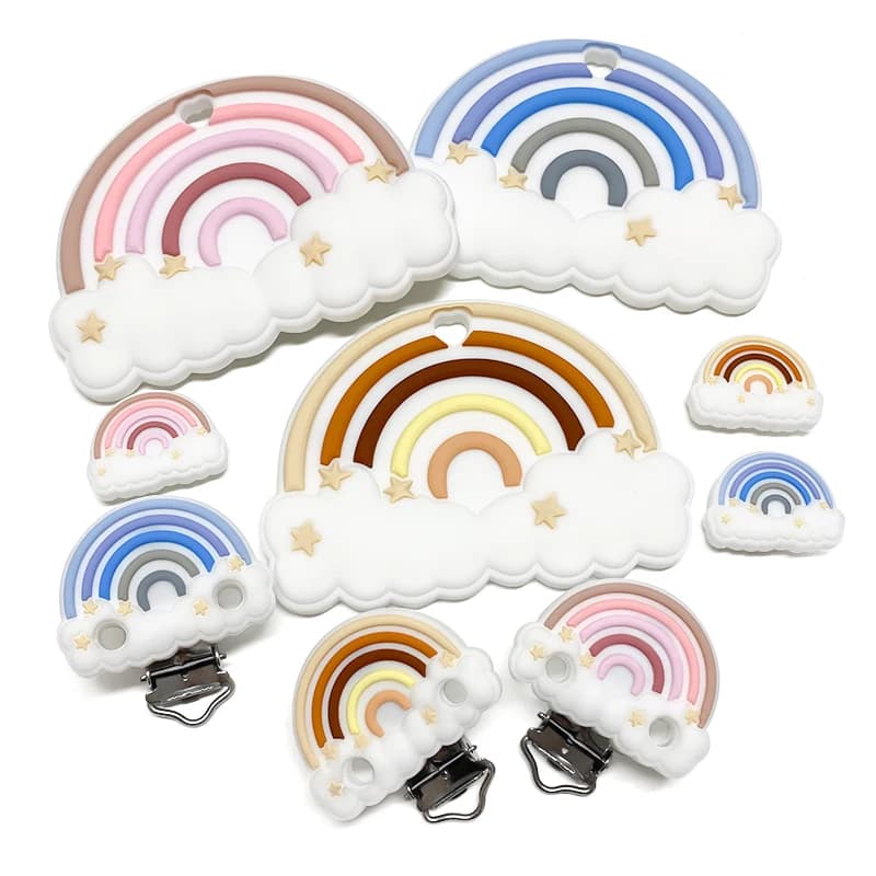 1/3/10pcs Nuovo Silicone Arcobaleno Perline Massaggiagengive Food-Grade Denti Da Masticare Bead FAI DA TE Tettarelle Da Biberon Catena Accessori Dei Gioielli