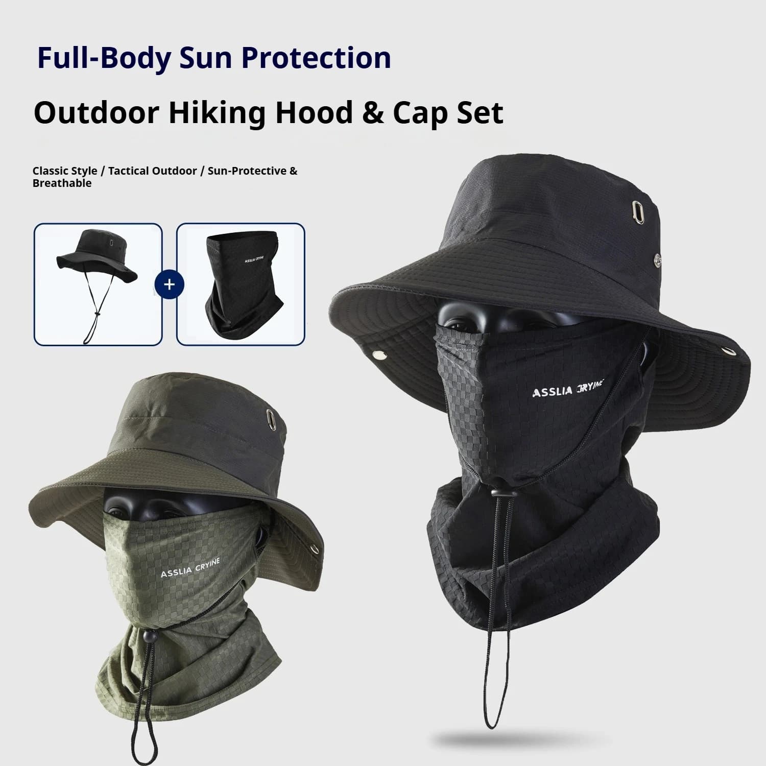 Unisex Fishing Sun Hat with Detachable Face Neck Cover,Ice Silk Cooling Boonie Hat,UV Protection Outdoor Bucket Hat for Hiking