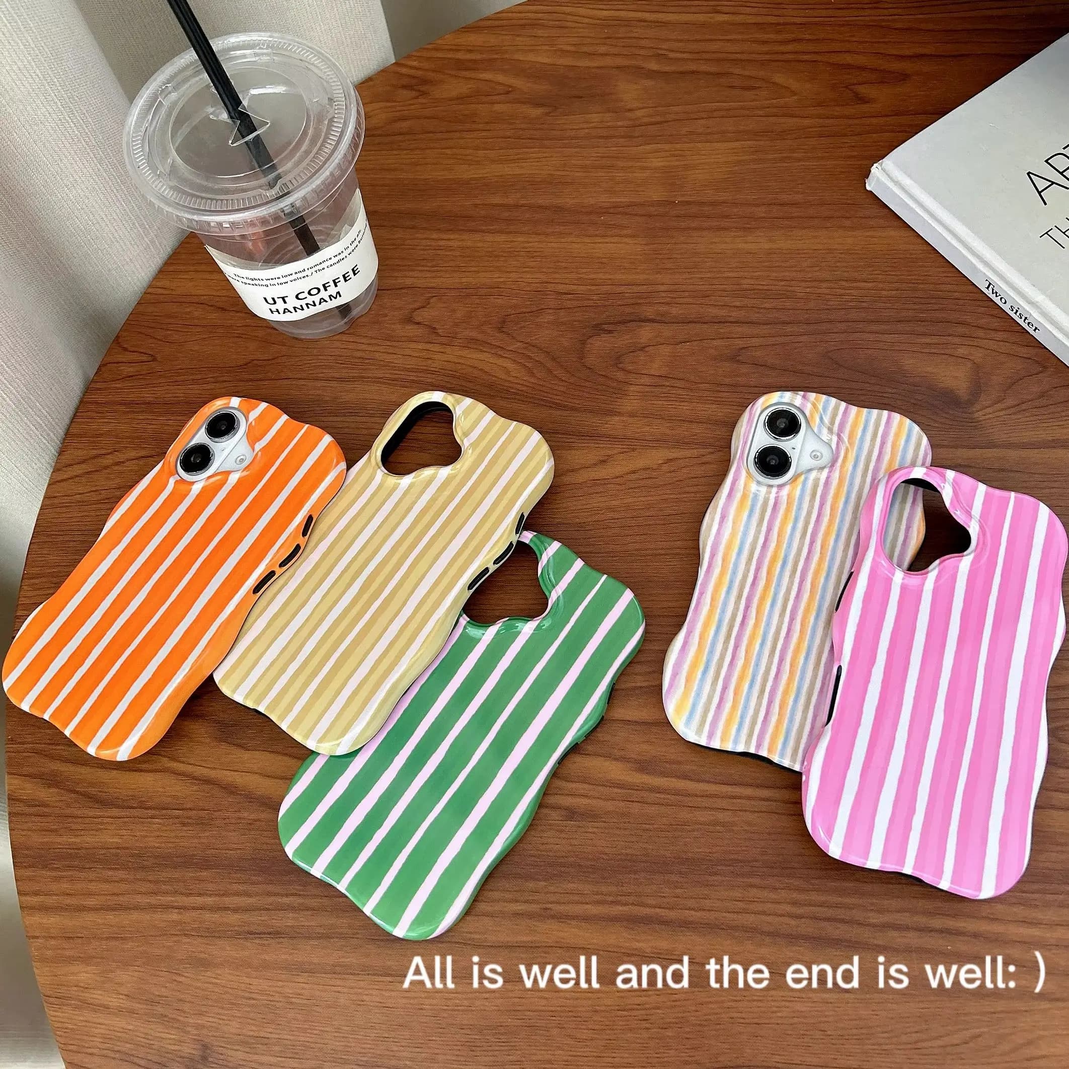 Fashion Simple Five Color Irregular Stripe Pattern 2 in 1 Film Wavy Edge Protective Cover Case For iPhone 17 16 15 14 Pro Max