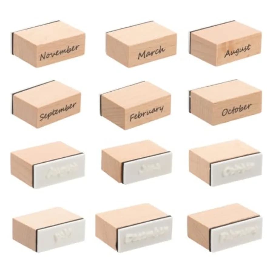 Wooden Month Stamp Set 12 Months DIY Craft Stamps for Journaling Scrapbooking Card Making and Party Decoration Wood Seal Set 1.