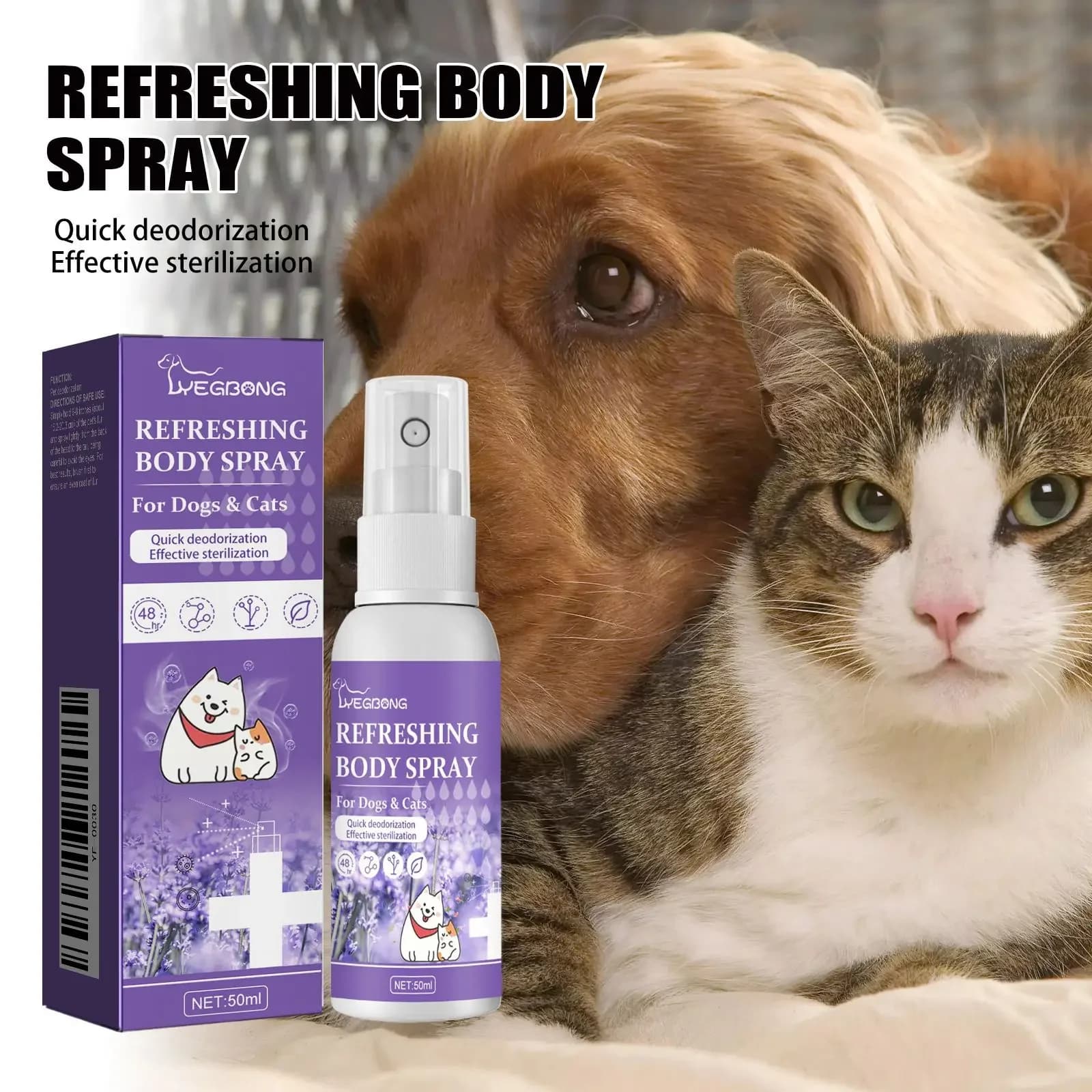 Pet Deodorization Spray 50ml Dog Perfume Lavender Oil Deodorization Spray Anti Itching Fragrant Pet Cat and Dog Beauty Care