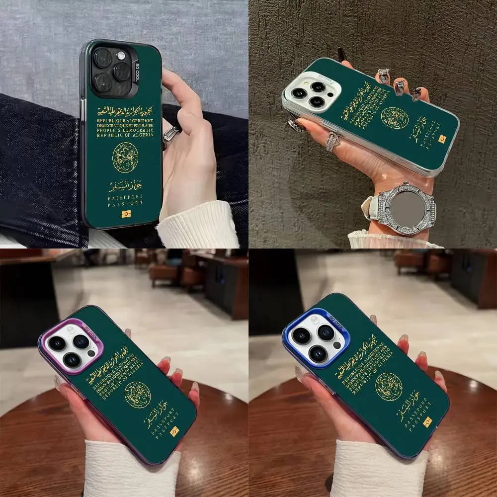 Custodia per passaporto dell'Algeria argeriana per iPhone 17,16,15,14,13,12,11,Pro,Max,Plus,E,SE4,Air,Mini Cover colorata in TPU