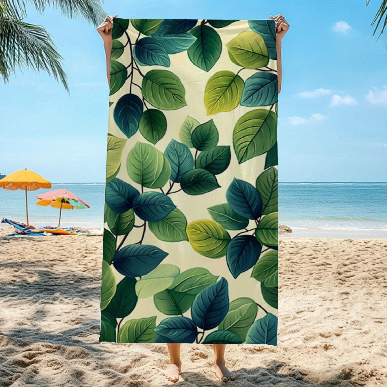 Asciugamano da spiaggia con motivo a foglie per FunAsciugamani da bagno in spugna di microfibra per yoga, viaggi, nuoto, fitness e campeggio
