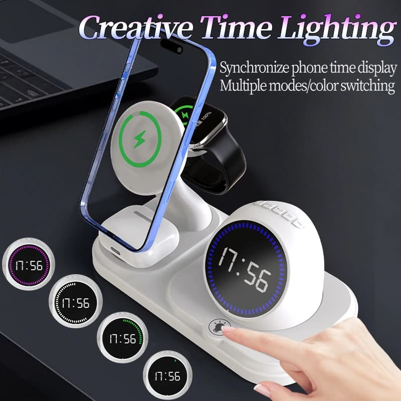 Caricabatterie wireless multifunzionale adatto per stazione di ricarica mobile iwatch 10 9 8 iPhone 16 con altoparlante Bluetooth in regalo